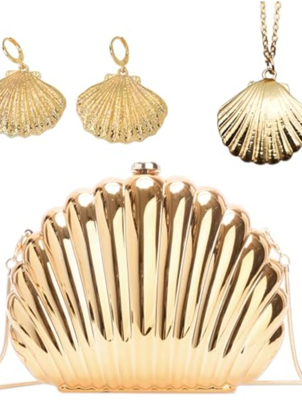 Acrylic Shell Clutch Purse with Chain Strap Evening Bag